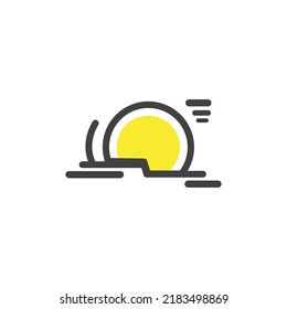 Yellow sunset in one simple black line