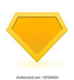 Yellow superhero logo template. Halftone dots, shadows. Vector, isolated, eps 10.