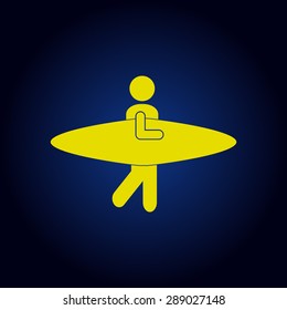 Yellow surfing vector on a blue background
