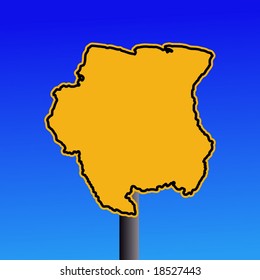 signo de advertencia de mapa amarillo de Surinam en ilustración azul