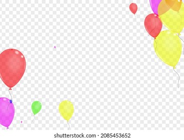 Gelber überraschender Hintergrund Transparenter Vektorgrafik. Luftfestbanner. Multi-color Festival. Green Confetti. Helium Entzündbarer Satz.