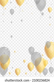 Yellow Surprise Background Transparent Vector. Ballon Realistic Banner. Gold Abstract Air. Baloon Festival Template.