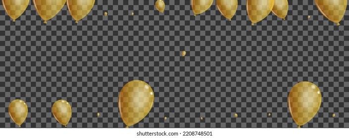 Gelber überraschender Hintergrund Transparenter Vektorgrafik. Spielzeugvorlage für festes Spielzeug. Goldener Hochzeitsballon. Baloon Glossy Frame.