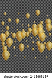 Yellow Surprise Background Transparent Vector. Toy Carnival Border. Gold Ceremony Baloon. Air Creative Design.