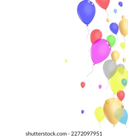 Vector blanco de fondo de sorpresa amarillo. Ilustración del concepto de globo. Jubileo púrpura. Baluón azul. Tarjeta Ballon Streamers.