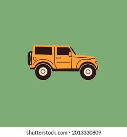 Yellow SUV. Side view. Colored isolated Icon. Logo, print template. Automobile, off road Vehicle, motor transport concept