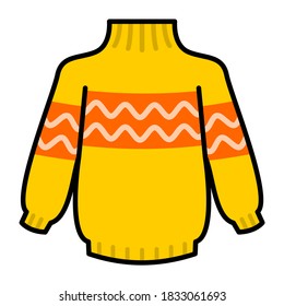 Yellow sweater with line pattern. Vector illustration of fall season element