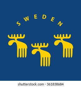 Yellow Swedish meese on blue background