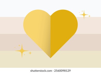 A yellow sweet heart for Valentines elements on soft pastel colors, A Happy Valentines Day objects Heart used in banners, post card and vector illustration concepts.