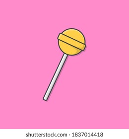 Yellow Sweet Lollipop Vektorsymbol - Illustration. Sweet Candy Flat Icon