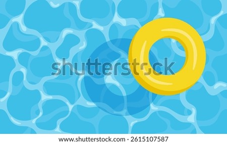 Yellow swim ring on textured aqua background. Modern flat summer illustration.