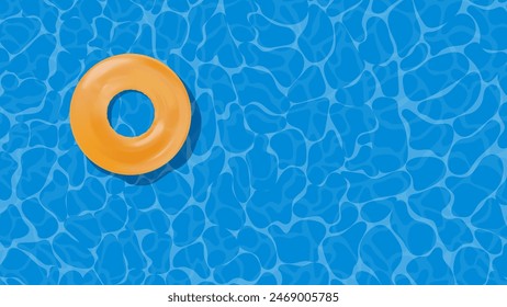 Yellow swimming ring in the empty clear pool. Fresh clear water. Summer holidays banner. Swimming pool top view. Vector illustration
