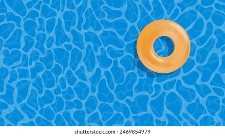 Gelber Schwimmring im leeren klaren Pool. Frisches, klares Wasser. Sommerferien Banner. Blick von oben auf den Pool. Vektorillustration