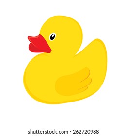 Yellow swimming rubber duck, baby toy, vector isolated