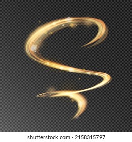 Yellow swirl. Curved yellow line light effect. Glowing yellow circle. Yellow swirl, curved curve effect. Vector