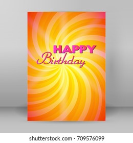 Yellow swirl & magic stars for happy birthday card. Vector illustration for your lovely fine design cover for page background, surface. Bright attractive style presentation template