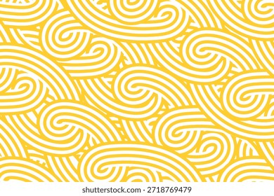 Padrão de redemoinho amarelo. Textura de macarrão para embalagem e menus. Fundo de espaguete abstrato. Design em estilo chinês.