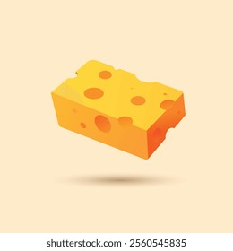 Yellow Swiss Cheese Block Vector Art, Food Icon Design, Minimal Style Illustration.