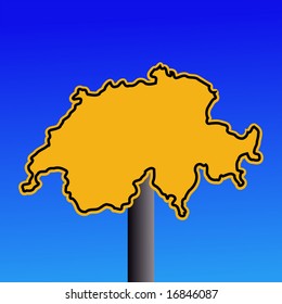 yellow Swiss map warning sign on blue illustration