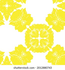 Yellow Symmetric Floral seamless pattern design for fashion textiles and graphics