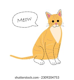 Yellow tabby cat . Cute cartoon characters . Flat shape and line stroke design . Vector illustration .
