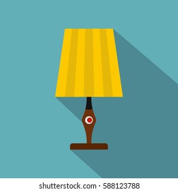 Yellow table lamp icon. Flat illustration of yellow table lamp vector icon for web isolated on baby blue background