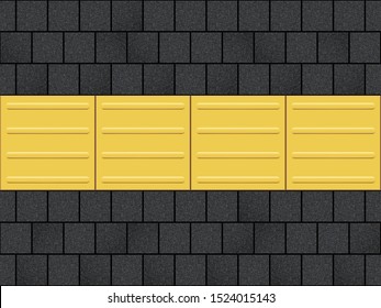 Yellow Tactile Paving Line Tile on cobblestone. Footpath for the blind and visually impaired. Metal Tile with tactile line. Vector Illustration