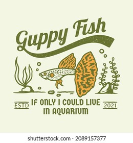 yellow tail guppy fish vintage logo with grunge