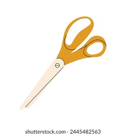 Yellow tailor scissors for cutting, cutting, grooming in flat style. Vector stock cartoon illustration of closed scissors on isolated white background. Metal blades