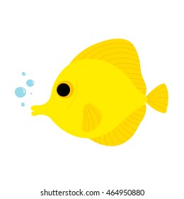 Yellow Tang fish animal cartoon character isolated on white background.