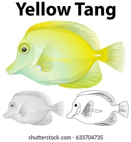 Yellow tang fish in three styles