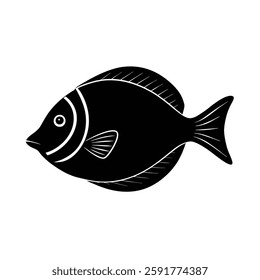 Yellow Tang Silhouette Vector Art and Black Color Yellow Tang Fish Illustration Design