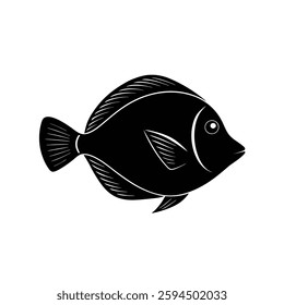 Yellow Tang Silhouette Vector Art and Black Color Yellow Tang Fish Illustration Design
