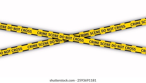 Yellow tape do not cross ribbons. Police caution barrier tapes for crime scenes. Warning bands criminal accident place. Seamless striped boundary lines on white background. Vector illustration