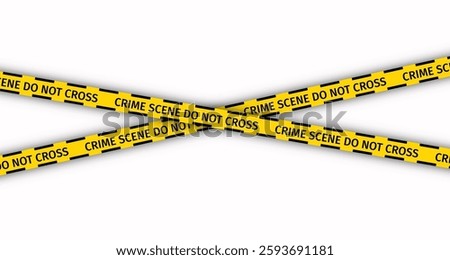 Yellow tape do not cross ribbons. Police caution barrier tapes for crime scenes. Warning bands criminal accident place. Seamless striped boundary lines on white background. Vector illustration