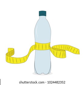 Yellow tape measure and water bottle. slimming concept. vector illustration.