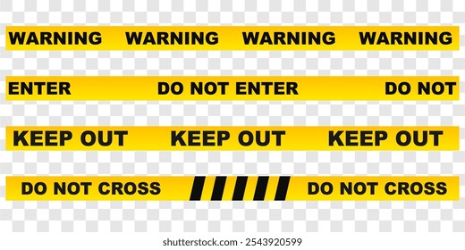 yellow tape stripe vector stock. yellow tape writing warning, caution, keep out, do not enter. police line for accidents.