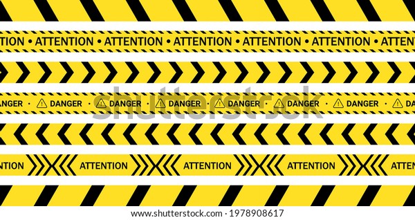 Yellow tapes with black stripes and arrows\
that attract people\'s attention and warn of danger, as well as\
prohibit access to the construction site and the crime scene that\
the police are\
investigating