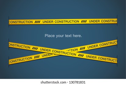 Yellow tapes with "under construction" text on blue background. EPS10 vector.