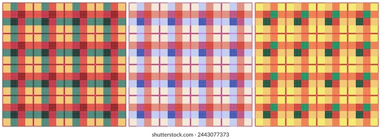 Tartán amarillo Plaid conjunto de patrones sin fisuras ilustración vectorial.