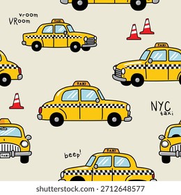 Yellow Taxi Artwork Seamless Pattern