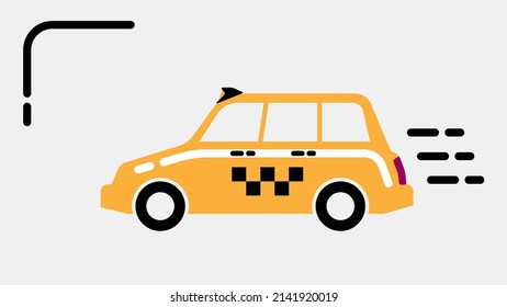 Yellow taxi automobile icon, minimalist cartoon style with chessboard taxi symbol