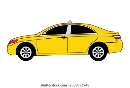 Yellow taxi and cab car vector icon illustration in simple flat design isolated on white background.