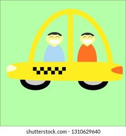 yellow taxi cab with happy driver ans passenger