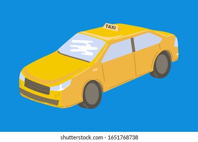 Yellow taxi cab. Taxi service. City transport. Isolated on blue background. Vector cartoon illustration