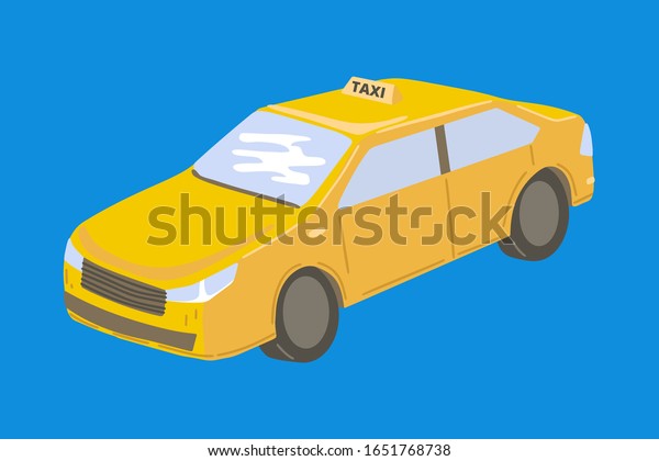 Yellow taxi cab.\
Taxi service. City transport. Isolated on blue background. Vector\
cartoon illustration