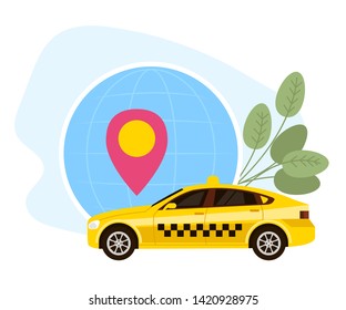 Yellow taxi cab service. Online transportation concept. Vector flat graphic design cartoon illustration