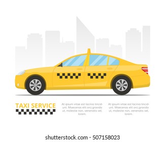 Yellow taxi cab. Template for a banner or billboard Taxi service. Vector illustration in flat style.