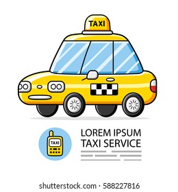 Yellow taxi cab vector isolated and mobile phone icon.