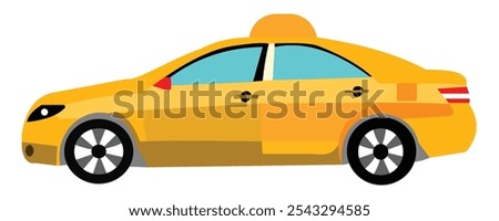 Yellow Taxi cab vehicle side view vector icon illustration.